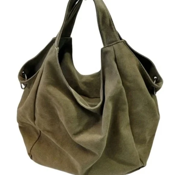 SALE * Tao MaoMao Cotton Canvas Hobo Tote in Army Green - Picture 7 of 11
